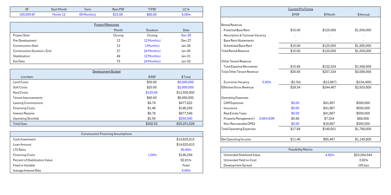 One-Page Commercial Development Model